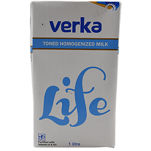 Verka Life Homogenised & UHT Processed Toned Milk, 1 L Carton Fortified with Vitamins A & D2