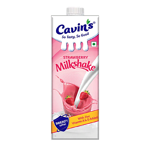 Cavins Strawberry Milkshake - With Zinc, Vitamin A & D Added, Supports Immunity, 1 L Rich Source of Protein, Calcium, Minerals