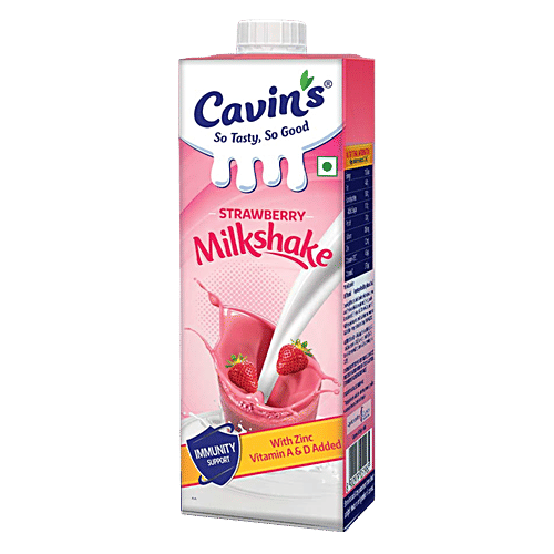 Cavins Strawberry Milkshake - With Zinc, Vitamin A & D Added, Supports Immunity, 1 L Rich Source of Protein, Calcium, Minerals