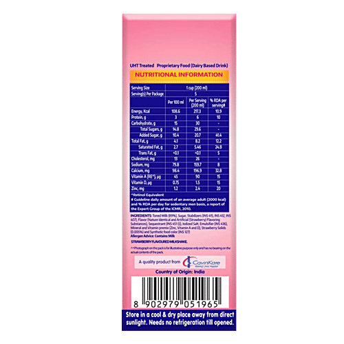 Cavins Strawberry Milkshake - With Zinc, Vitamin A & D Added, Supports Immunity, 1 L Rich Source of Protein, Calcium, Minerals