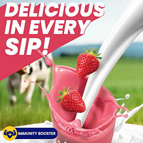 Cavins Strawberry Milkshake - With Zinc, Vitamin A & D Added, Supports Immunity, 1 L Rich Source of Protein, Calcium, Minerals