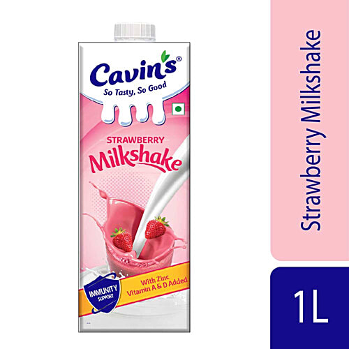 Cavins Strawberry Milkshake - With Zinc, Vitamin A & D Added, Supports Immunity, 1 L Rich Source of Protein, Calcium, Minerals