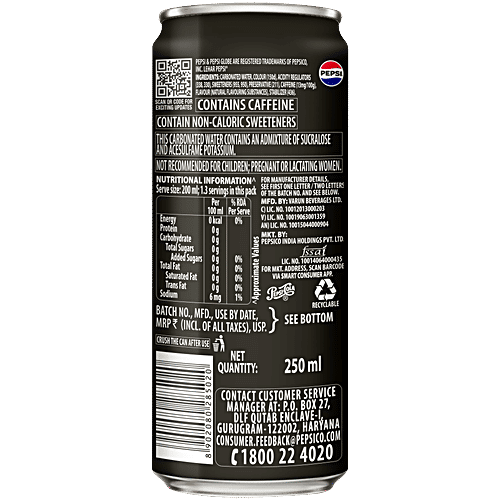 Pepsi Black Soft Drink, 250 ml Can 