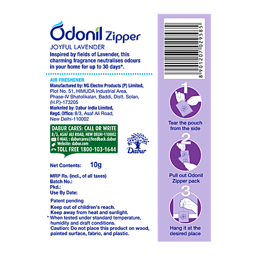 Odonil  Zipper Bathroom Air Freshener - Joyful Lavender, 10 g  