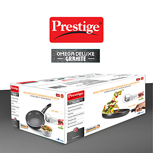 Prestige Omega Deluxe Granite Fry Pan - 5 Layer, Induction Base, Non Stick Coated, 24 cm, Bakelite Handle, 36305, 1.7 L  PFOA Free