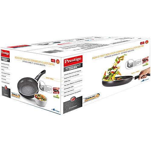 Prestige Omega Deluxe Granite Non-stick Round Base 28 cm Fry Pan - Black, 3 L PFOA Free