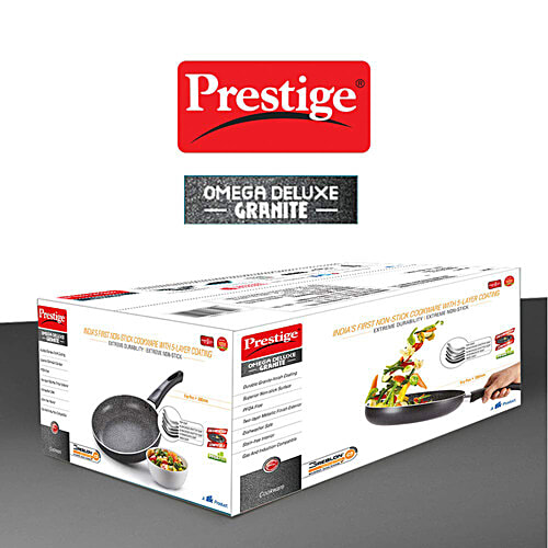 Prestige Omega Deluxe Granite Non-stick Round Base 28 cm Fry Pan - Black, 3 L PFOA Free