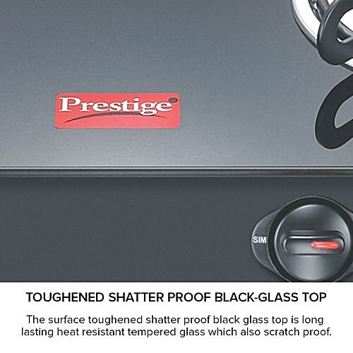 Prestige Gas Stove - 3 Burner, Marvel Glass Tables, GTM03L, Black 40172, 1 pc  
