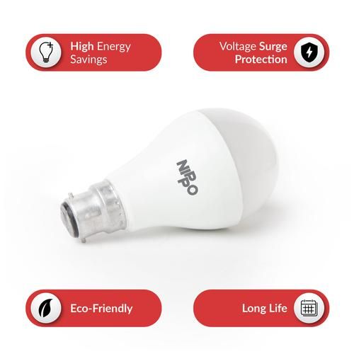 Nippo LED Bulb - 9 W, Cool Daylight, B22 Base, 1 pc  