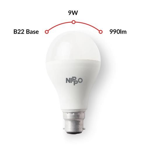 Nippo LED Bulb - Cool Daylight White, Round, 9 Watts, B22 Base, 1 pc  