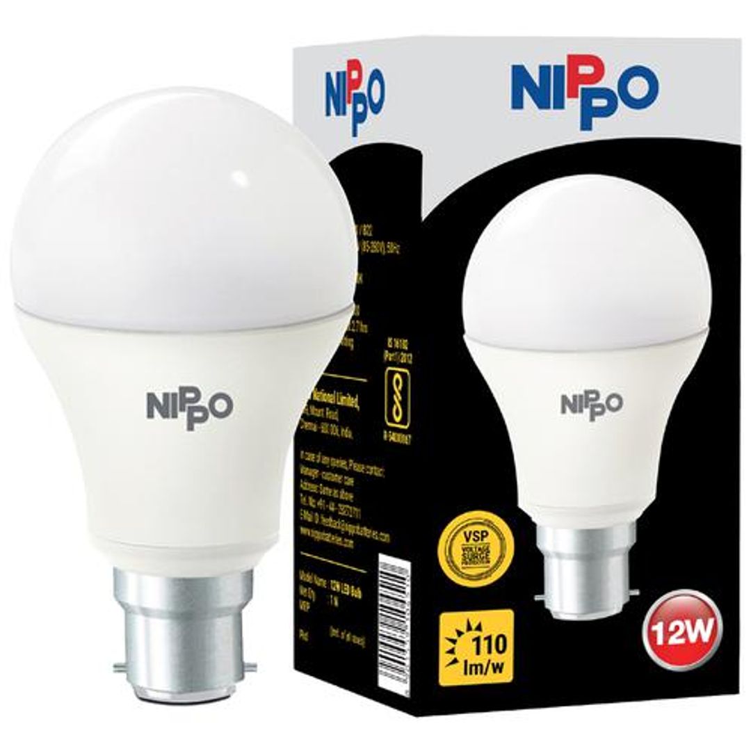 Nippo LED Bulb - Cool Daylight White, Round, 12 Watts, B22 Base, 1 pc 