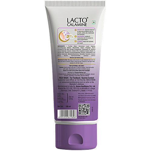 Lacto Calamine Kaolin Clay Face Wash With Niacinamide & Vitamin E, 100 ml For Oily Skin