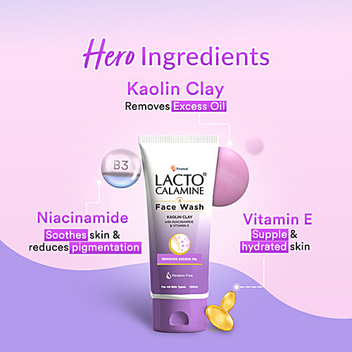 Lacto Calamine Kaolin Clay Face Wash With Niacinamide & Vitamin E, 100 ml For Oily Skin