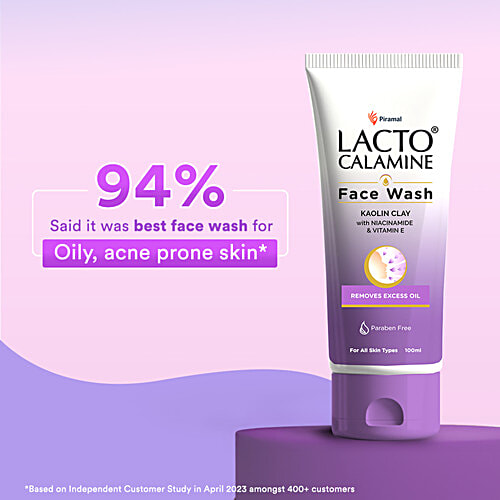 Lacto Calamine Kaolin Clay Face Wash With Niacinamide & Vitamin E, 100 ml For Oily Skin