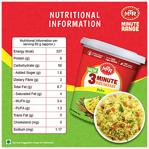 MTR 3 Minute Breakfast - Poha, 80 g  Natural Goodness of Grains, No Added Preservatives