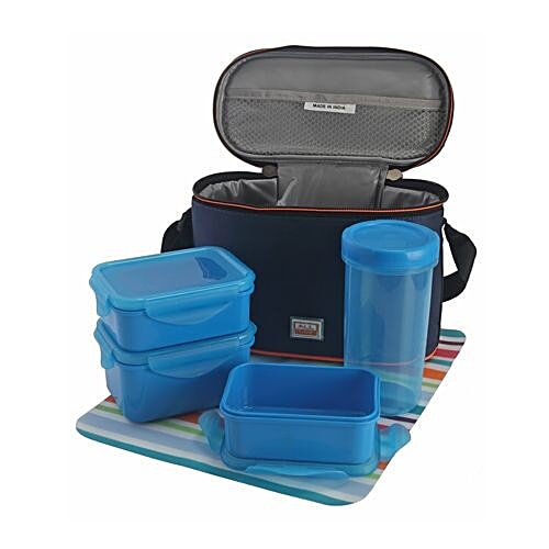 All Time Lunch Box With Glass & Insulated Carry Bag - Blue, 4 pcs  
