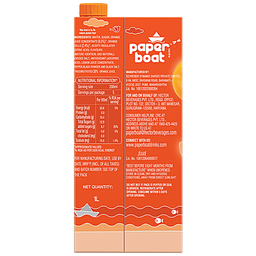 Paper Boat Santra, Orange Juice, 1 L  No Added Preservatives, No Added Colours