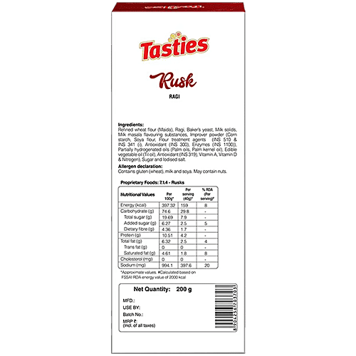 Tasties Rusk - Ragi, 200 g  Authentic, Crispy & Tasty