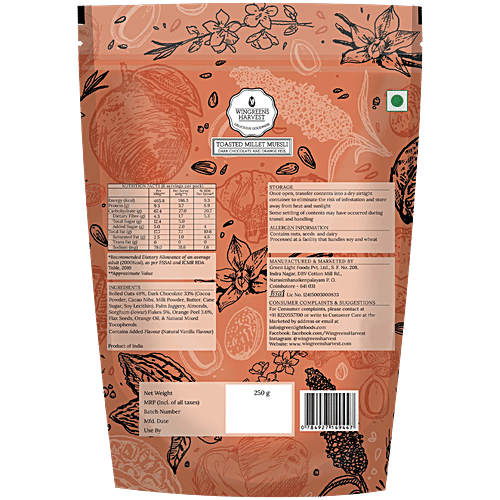 Wingreens Harvest Toasted Millet Muesli - Dark Chocolate & Orange Peel, 250 g  No Preservatives
