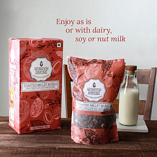 Wingreens Harvest Toasted Millet Muesli - Dark Chocolate & Orange Peel, 250 g  No Preservatives