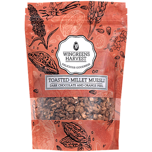 Wingreens Harvest Toasted Millet Muesli - Dark Chocolate & Orange Peel, 250 g  No Preservatives
