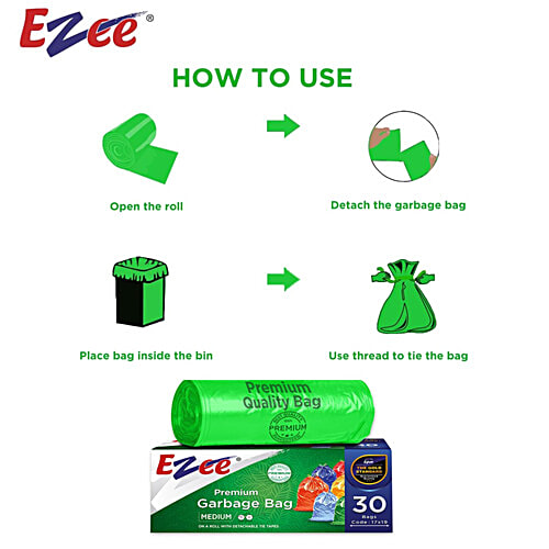 Ezee Premium L Biodegradable Garbage Bags - With Detachable Tie Tapes, 61 X 81 cm, 15 pcs
