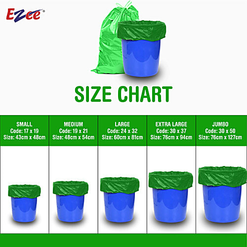 Ezee Premium L Biodegradable Garbage Bags - With Detachable Tie Tapes, 61 X 81 cm, 15 pcs