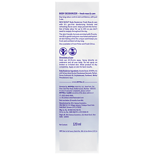 Nivea Women Gas Free Deodorant - Fresh Rose & Care, Daylong Odour Control With 1 Use, 120 ml  