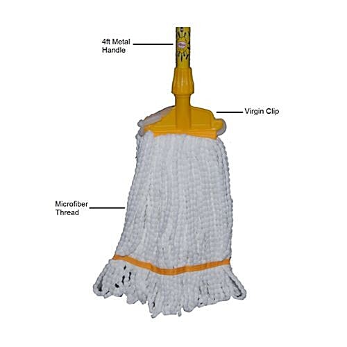 Magix Clip Mop Microfibre - Plastic Clip & 122 cm Metal Rod With 15 cm Clip, Refill, Yellow, 1 pc  