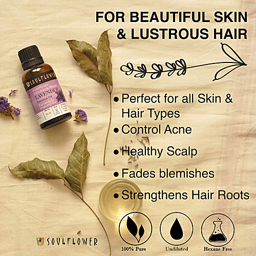 Soulflower Lavender Essential Oil - For Face, Sound Sleep & Hair Growth, 100% Pure, 30 ml  100% Pure