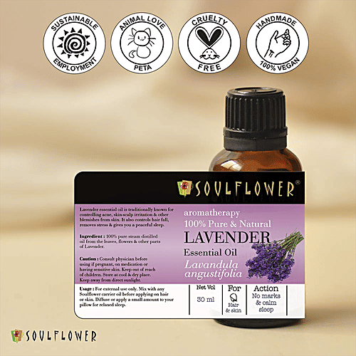 Soulflower Lavender Essential Oil - For Face, Sound Sleep & Hair Growth, 100% Pure, 30 ml  100% Pure