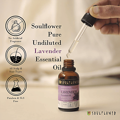 Soulflower Lavender Essential Oil - For Face, Sound Sleep & Hair Growth, 100% Pure, 30 ml  100% Pure