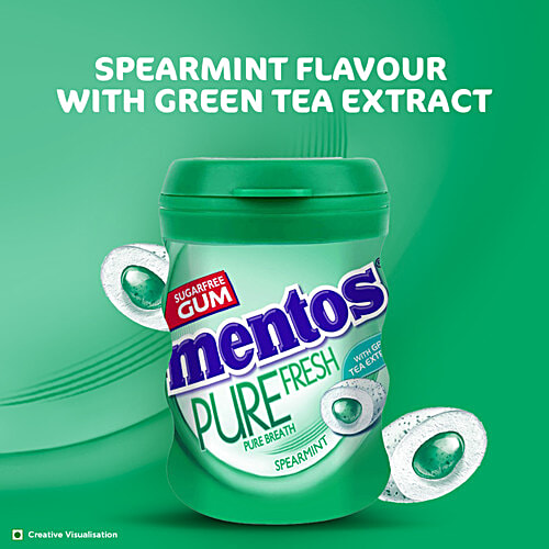 Mentos Pure Fresh Sugarfree Spearmint Chewing Gum - With Green Tea Extract, 54.6 g Bottle 