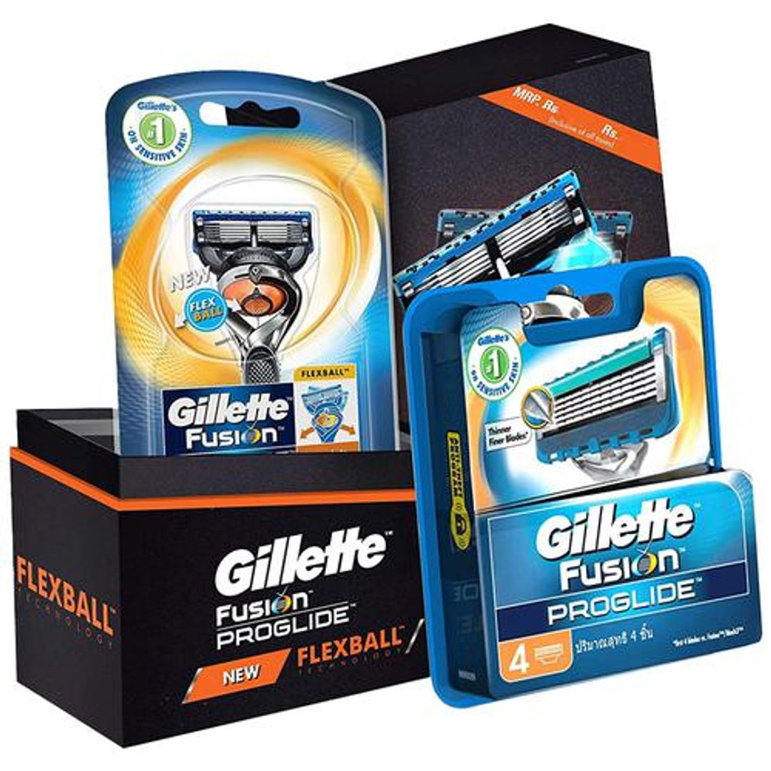 Gillette Flexball Pro Glide Gift Pack & Flexball Razor With 4 Cartridges, 2 pcs 