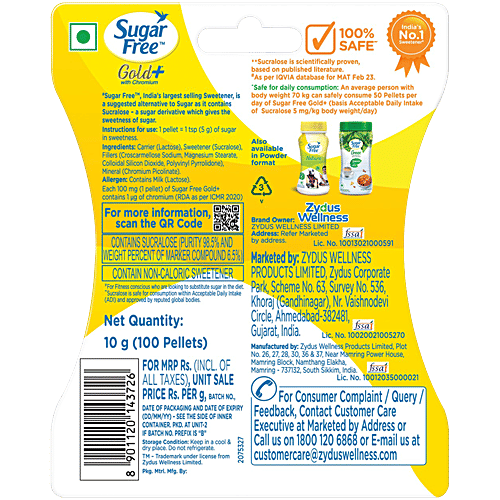 Sugar Free Gold, 100 pcs  Low Calorie Sugar Substitute, Indias No 1 Sweetener, With Low Calories
