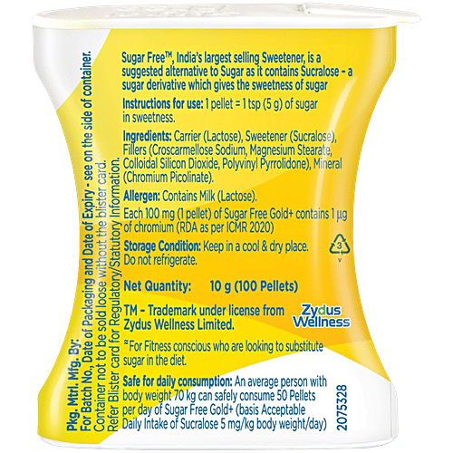 Sugar Free Gold, 100 pcs  Low Calorie Sugar Substitute, Indias No 1 Sweetener, With Low Calories