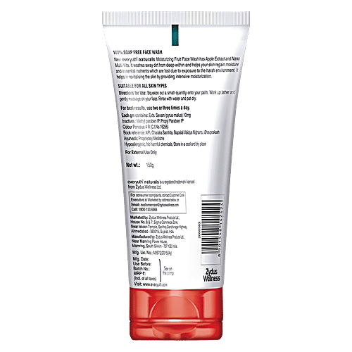 Everyuth Naturals Moisturising Fruit Face Wash, 150 g Tube 100% Soap Free, No Harmful Chemicals