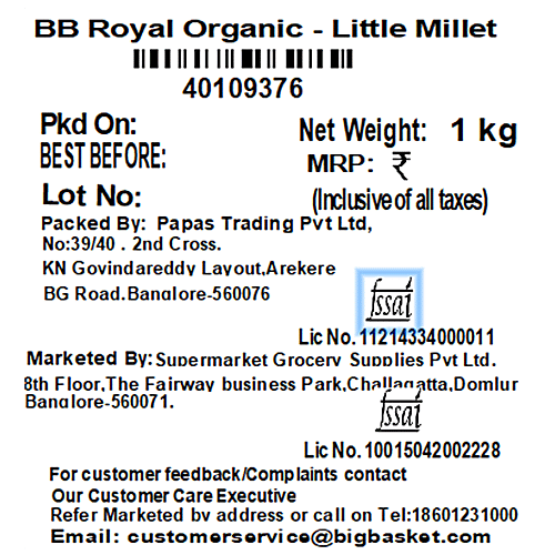 bb Royal Organic Little Millet - Samai Rice, 1 kg  