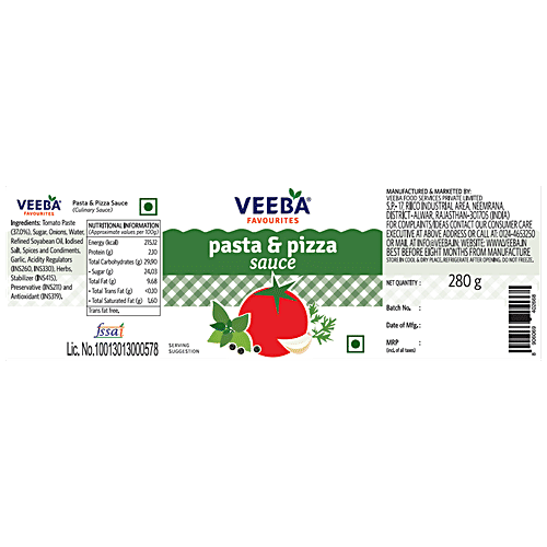 Veeba Sauce - Pasta & Pizza, 280 g  
