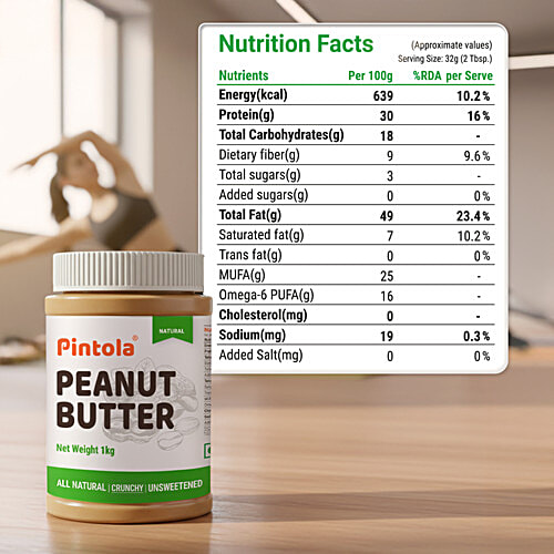 Pintola Peanut Butter - Crunchy, Unsweetened, 1 kg  