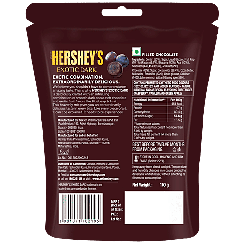 Hersheys  Exotic Dark Chocolate Blueberry & Acai, 100 g  