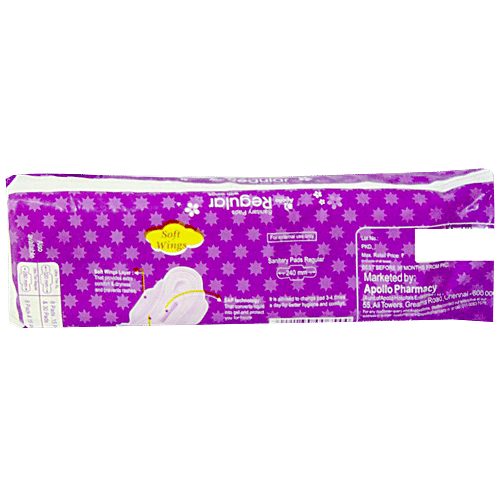 Apollo Pharmacy Sanitary Pads - Regular With Wings, 8 pcs  