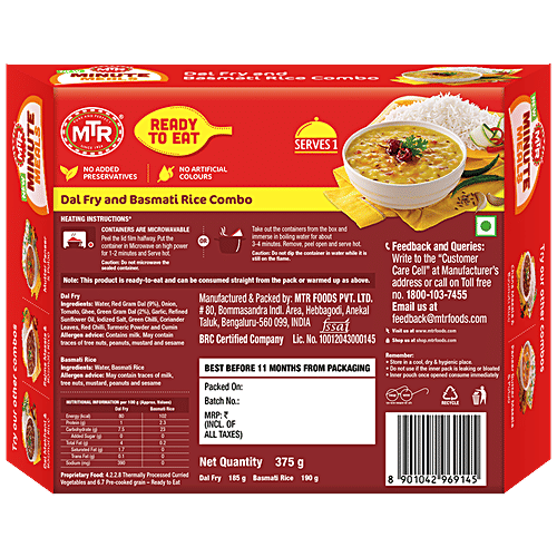 MTR Minute Meals - Dal Fry & Basmati Rice Combo, 375 g  