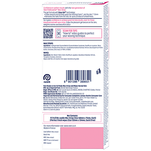 Veet Professional Waxing Strips Kit - For Normal Skin, 8 pcs  