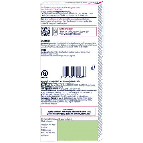 Veet Professional Waxing Strips Kit - For Dry Skin, 8 pcs  