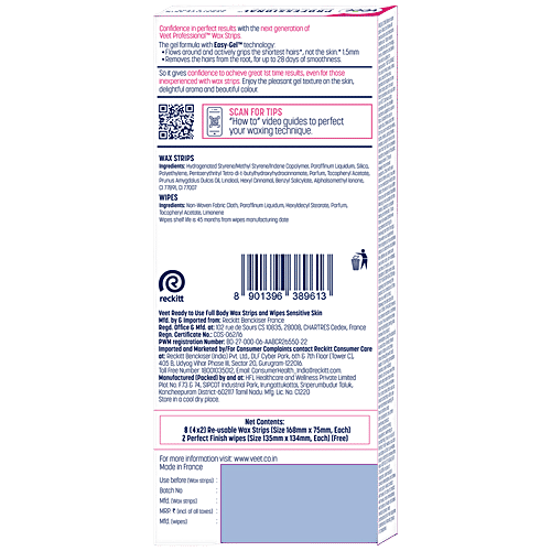 Veet Professional Waxing Strips Kit - For Sensitive Skin, 8 pcs  