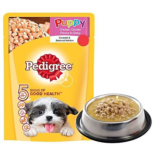 Pedigree Wet Dog Food - Chicken & Liver Chunks In Gravy, For Puppy, 80 g (Pack of 5) 