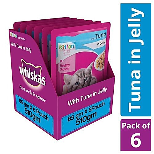 Whiskas Wet Cat Food - Tuna In Jelly, For Kittens, 2-12 Months, 85 g (Pack of 6) 
