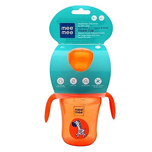 Mee Mee Baby 2-In-1 Spout & Straw Sipper Cup - Orange, 210 ml  