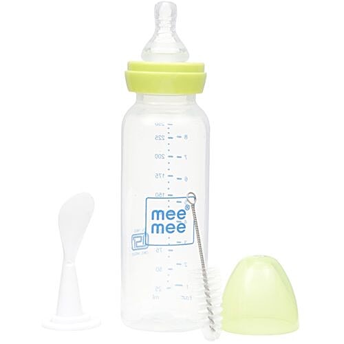 Mee Mee Baby 2 In 1 Feeding Bottle With Spoon - Green, 250 ml  